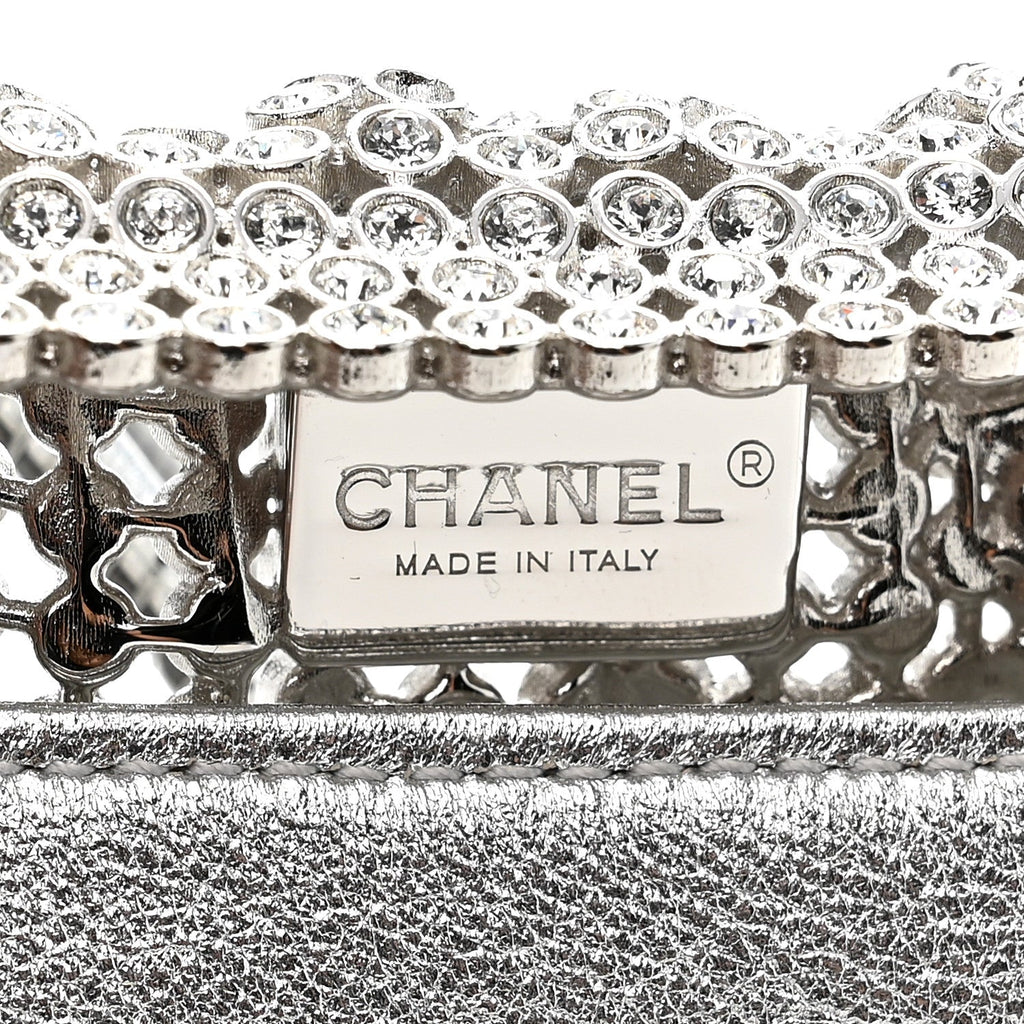 Crystal Embellished Metallic Lambskin Mini Chanel 22 Silver
