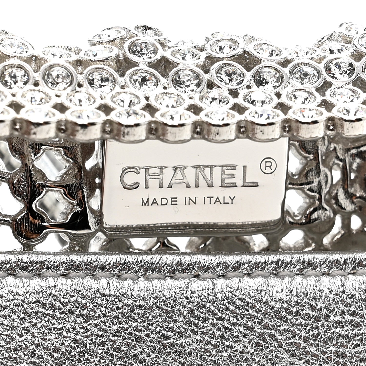 Crystal Embellished Metallic Lambskin Mini Chanel 22 Silver