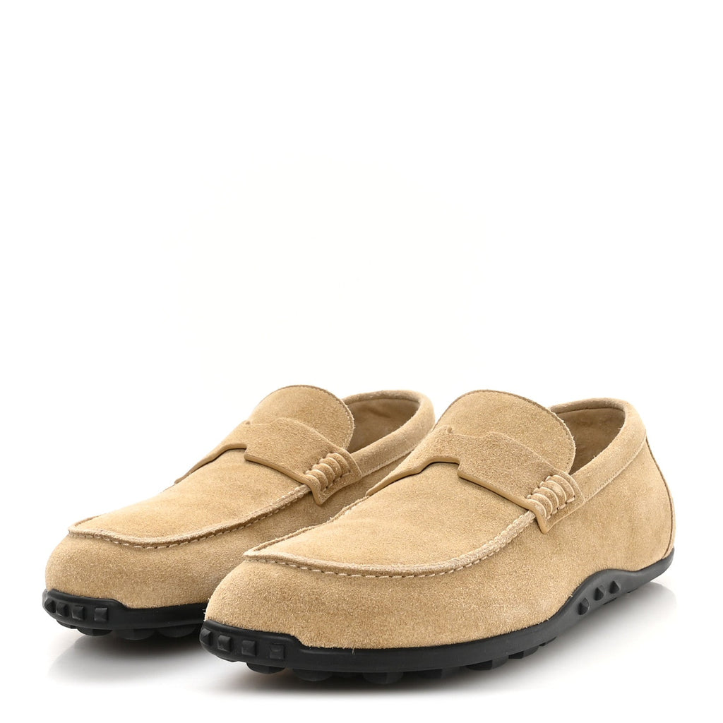 Suede Calfskin Mens Lazy Loafers 40 Beige Sable