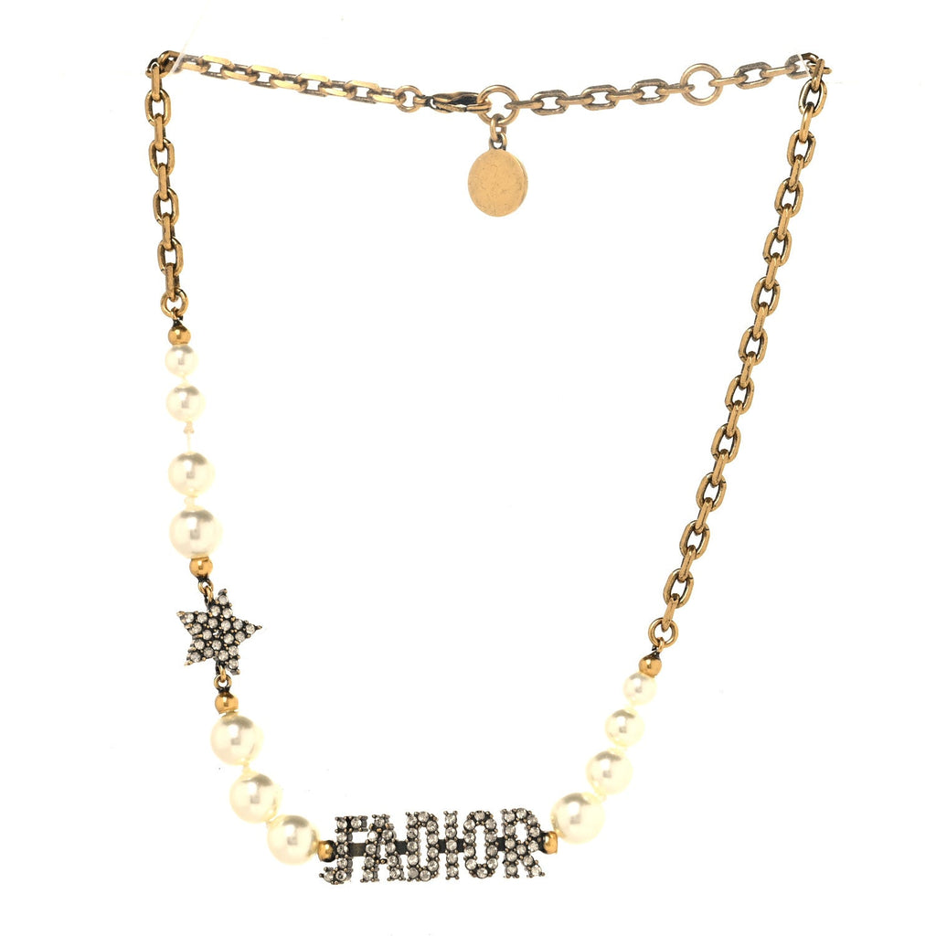 Metal Pearl Crystal J'Adior Choker Necklace Antique Gold