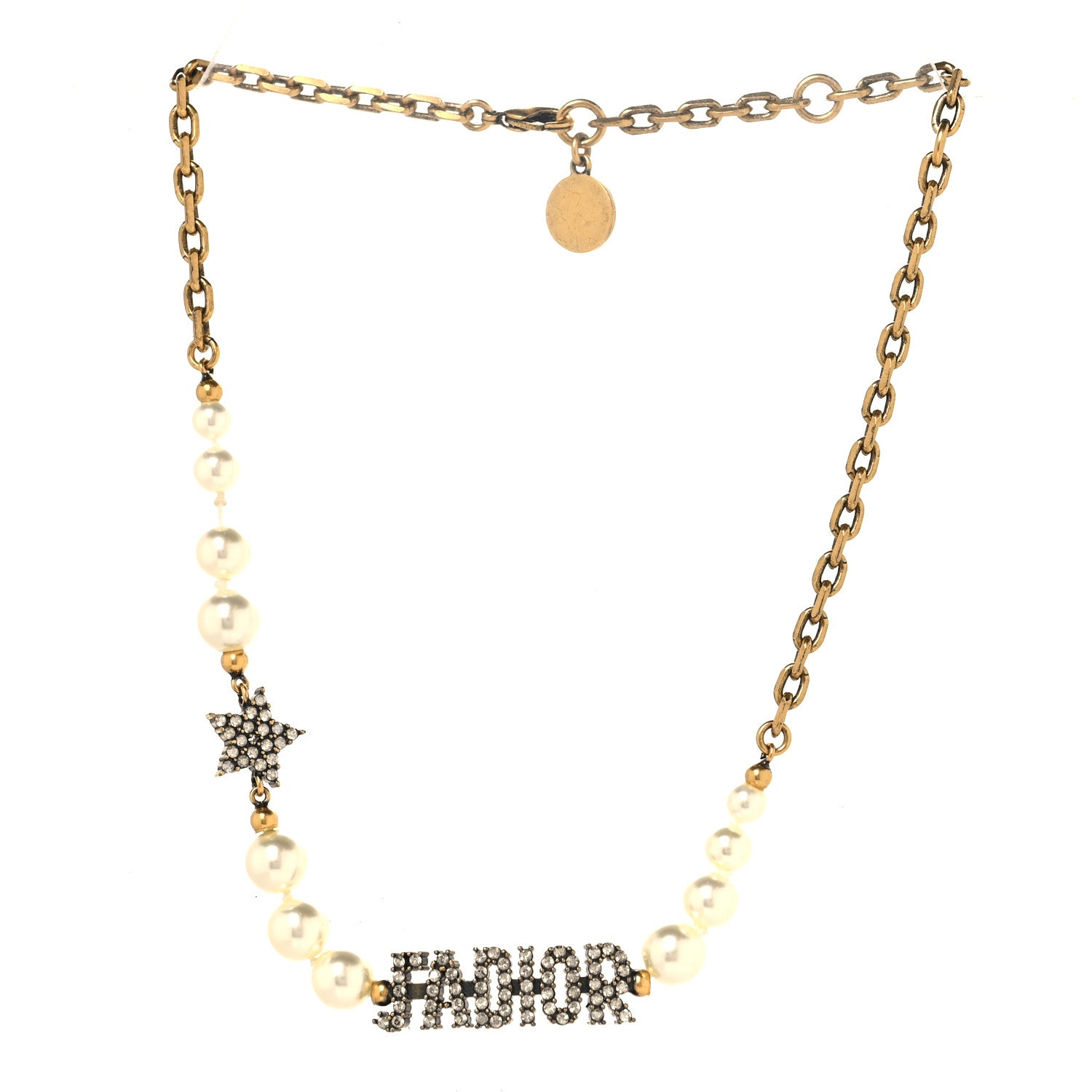 Metal Pearl Crystal J'Adior Choker Necklace Antique Gold