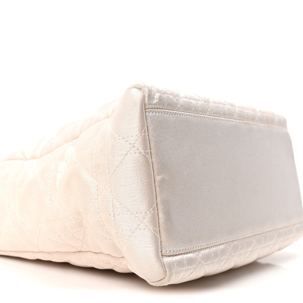 Metallic Nylon Cannage Medium Lady Dior White