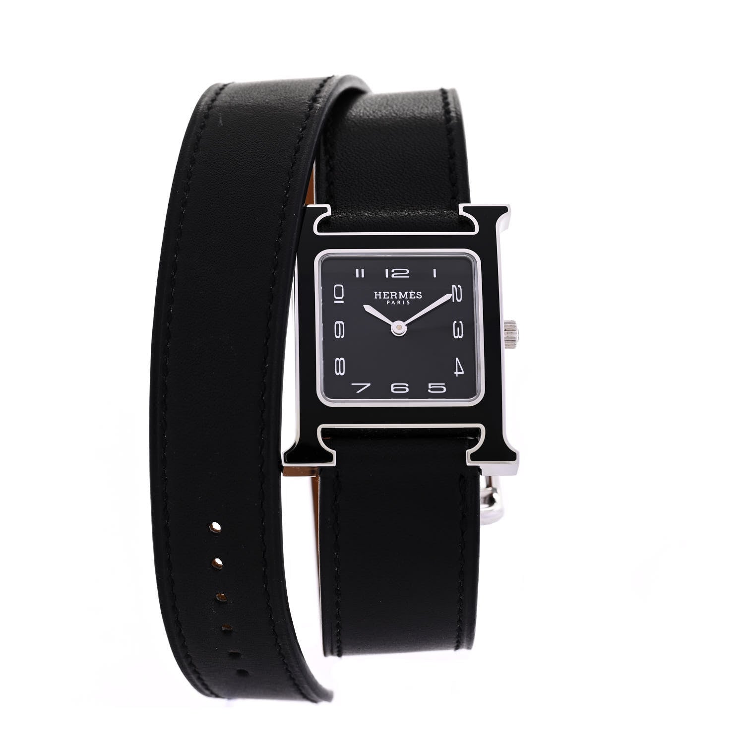 Stainless Steel Barenia Lacquer 26mm Heure H Hour Quartz Watch Noir