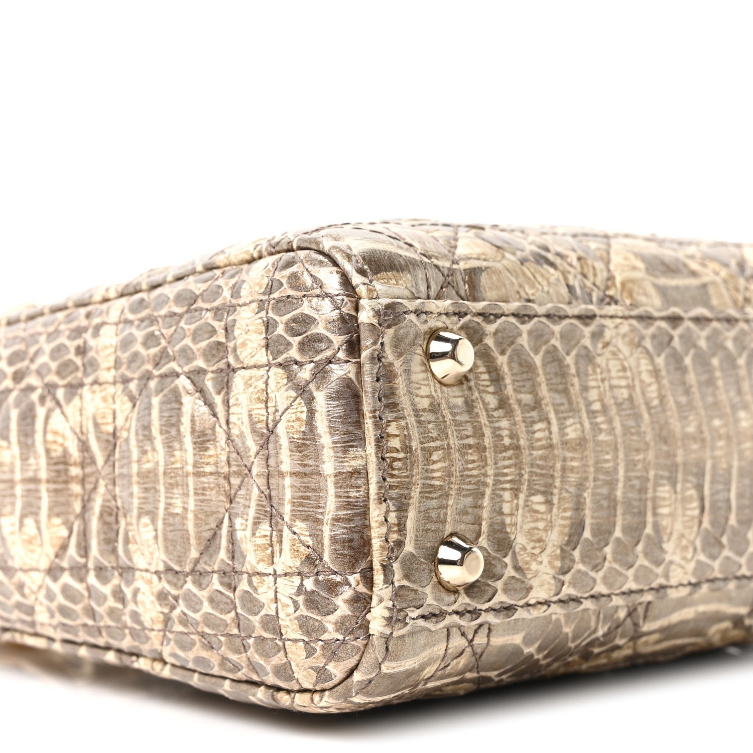 Metallic Snakeskin Cannage Mini Lady Dior Beige