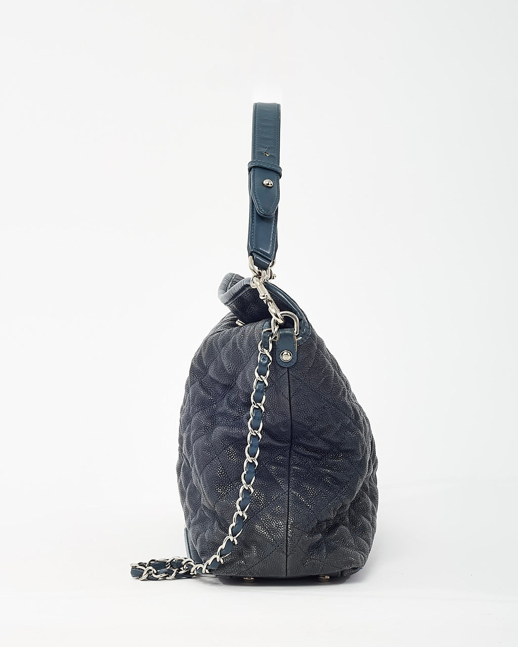 Chanel Navy Quilted Caviar Leather French Riviera 2Way Hobo Shoulder Bag