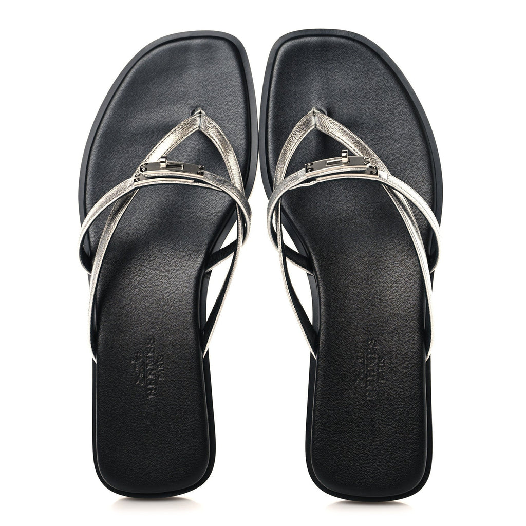 Metallic Goatskin Miss Sandals 37 Gris Argente