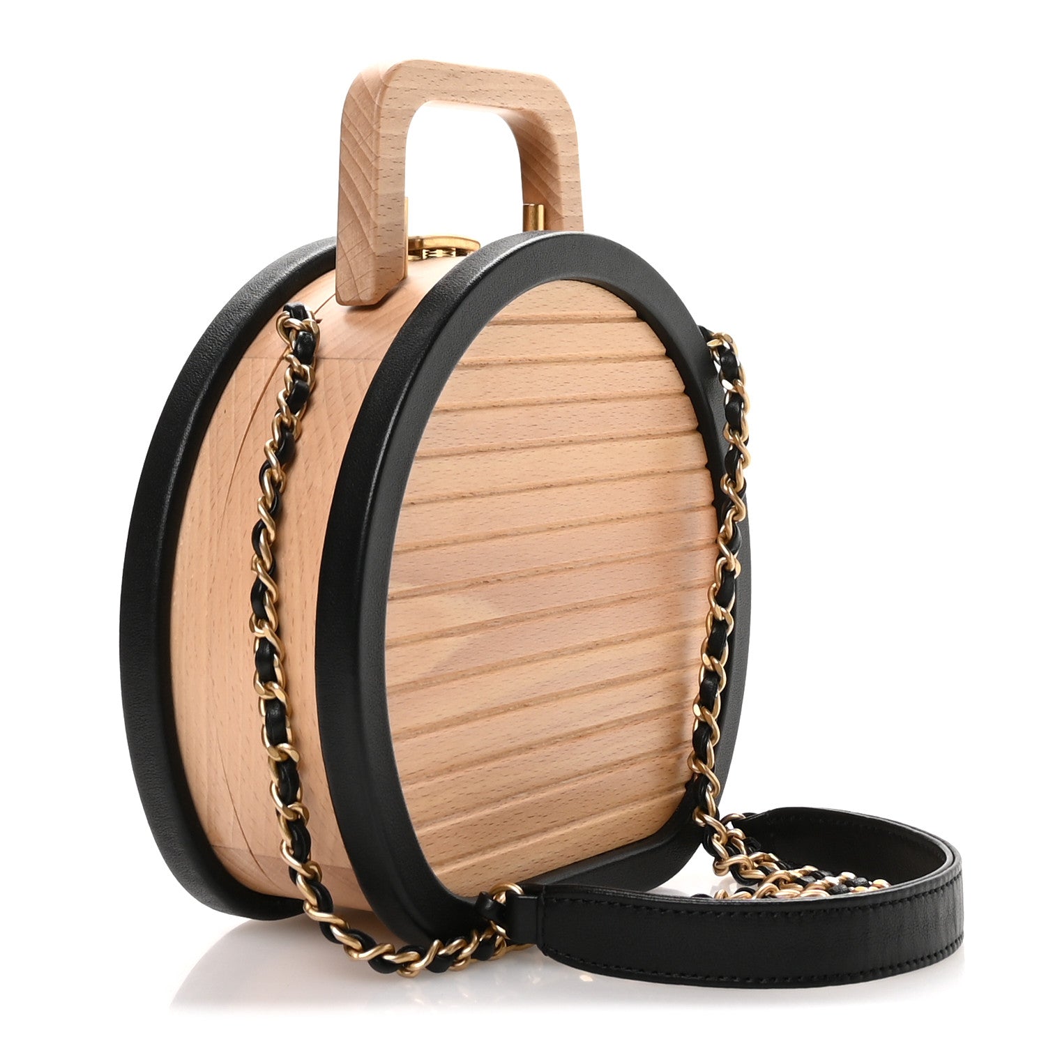 Beech Wood Lambskin Round CC Vanity Case Black