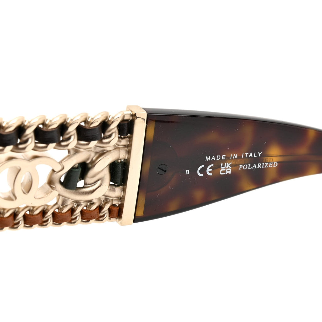 Acetate Calfskin Chain Polarized CC Sunglasses 5536-Q-A Tortoise