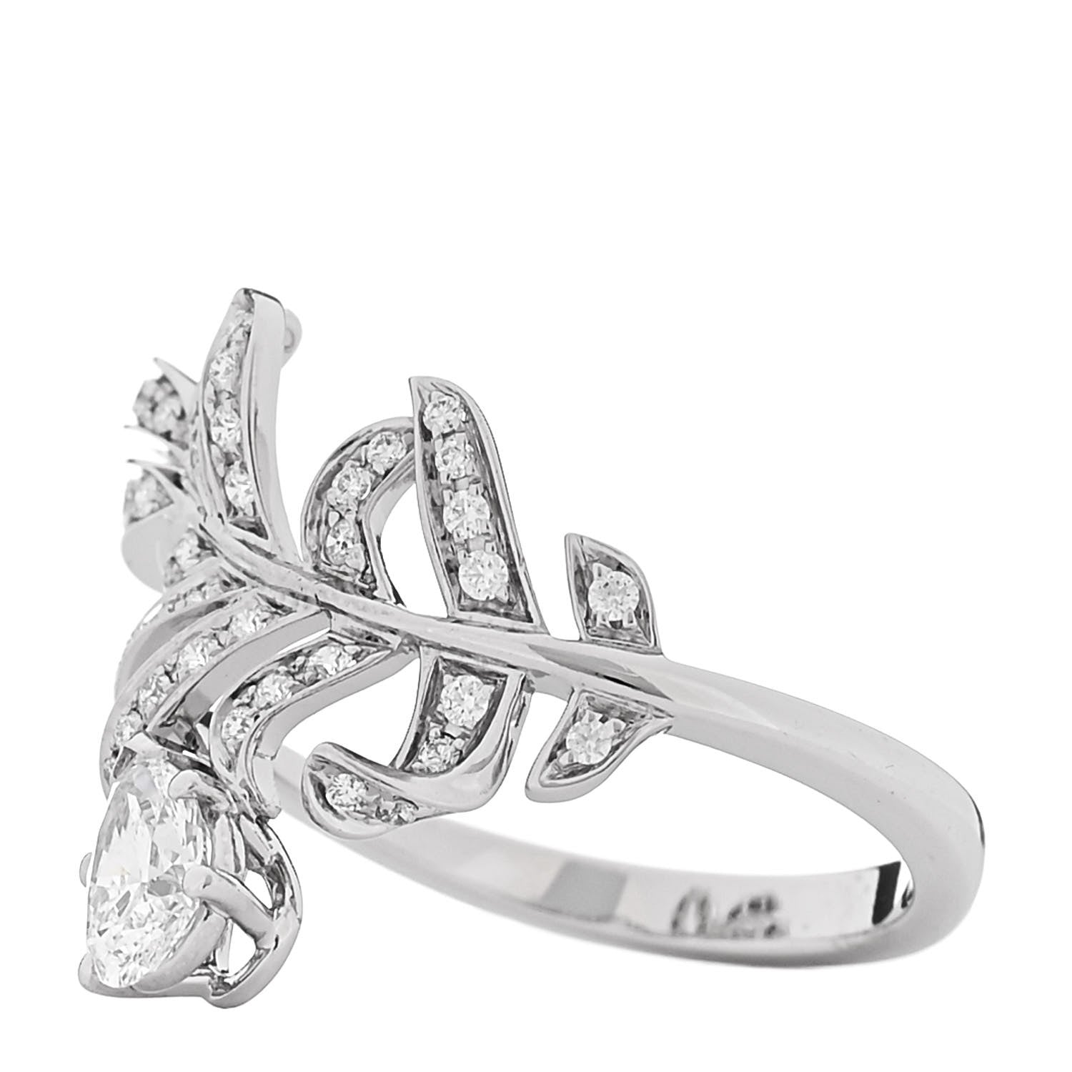 18K White Gold Diamond Plume De Chanel Ring 53 6.5