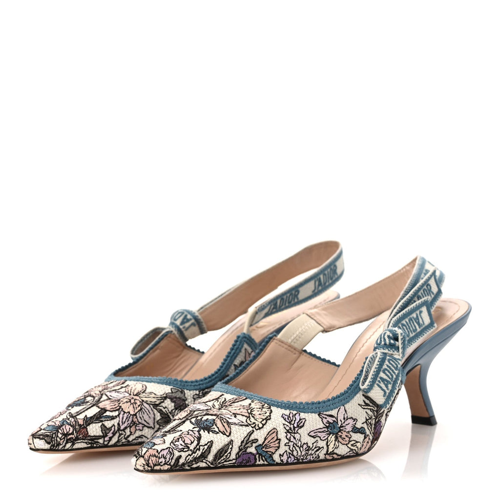 Canvas Embroidered J'Adior Slingback 65mm Pumps 38 Blue Multicolor