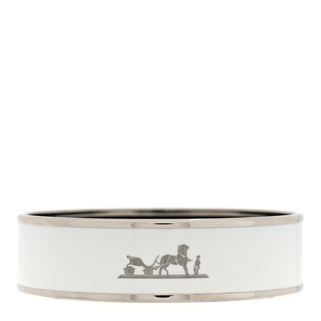 Enamel Printed Wide Caleche Bracelet  White
