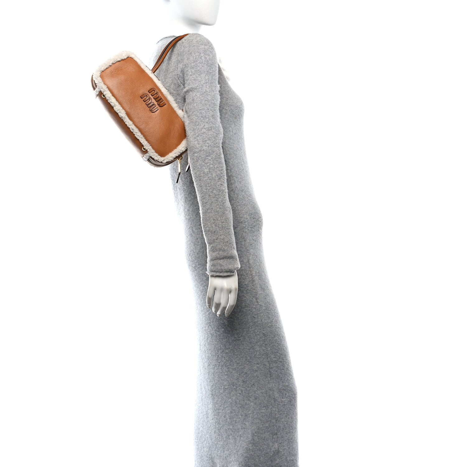 Shearling Calfskin Arcadie Top Handle Bag Cognac