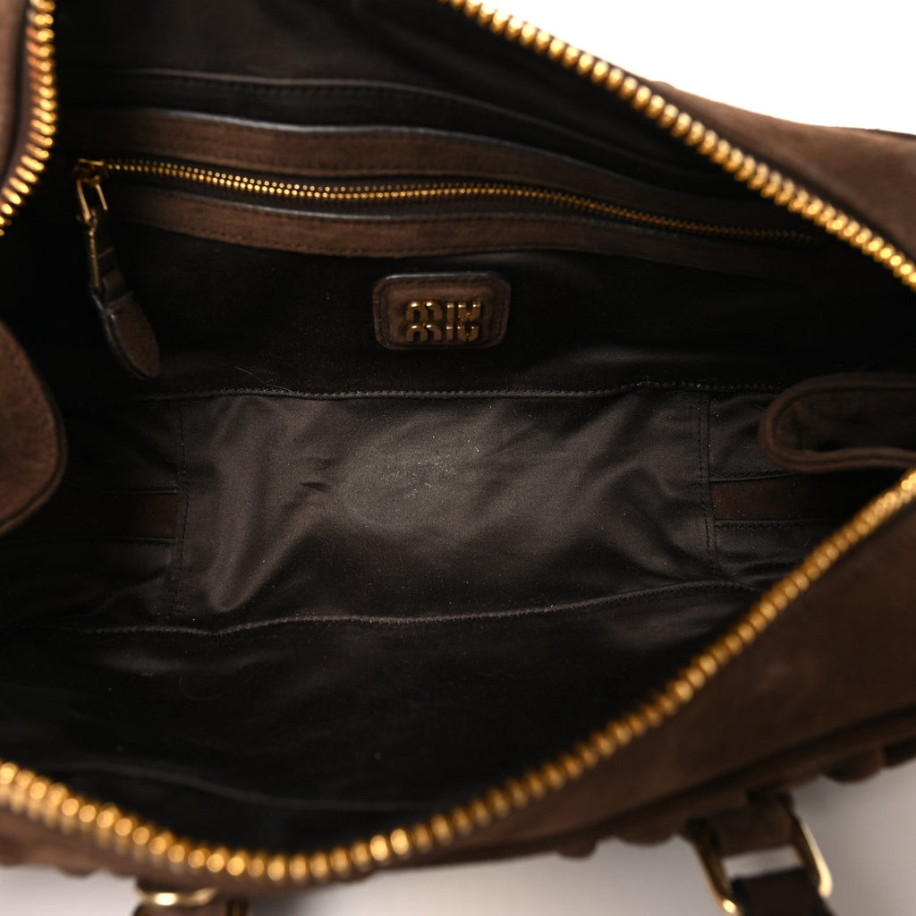 Suede Matelasse Large Arcadie Top Handle Bag Cocoa Brown