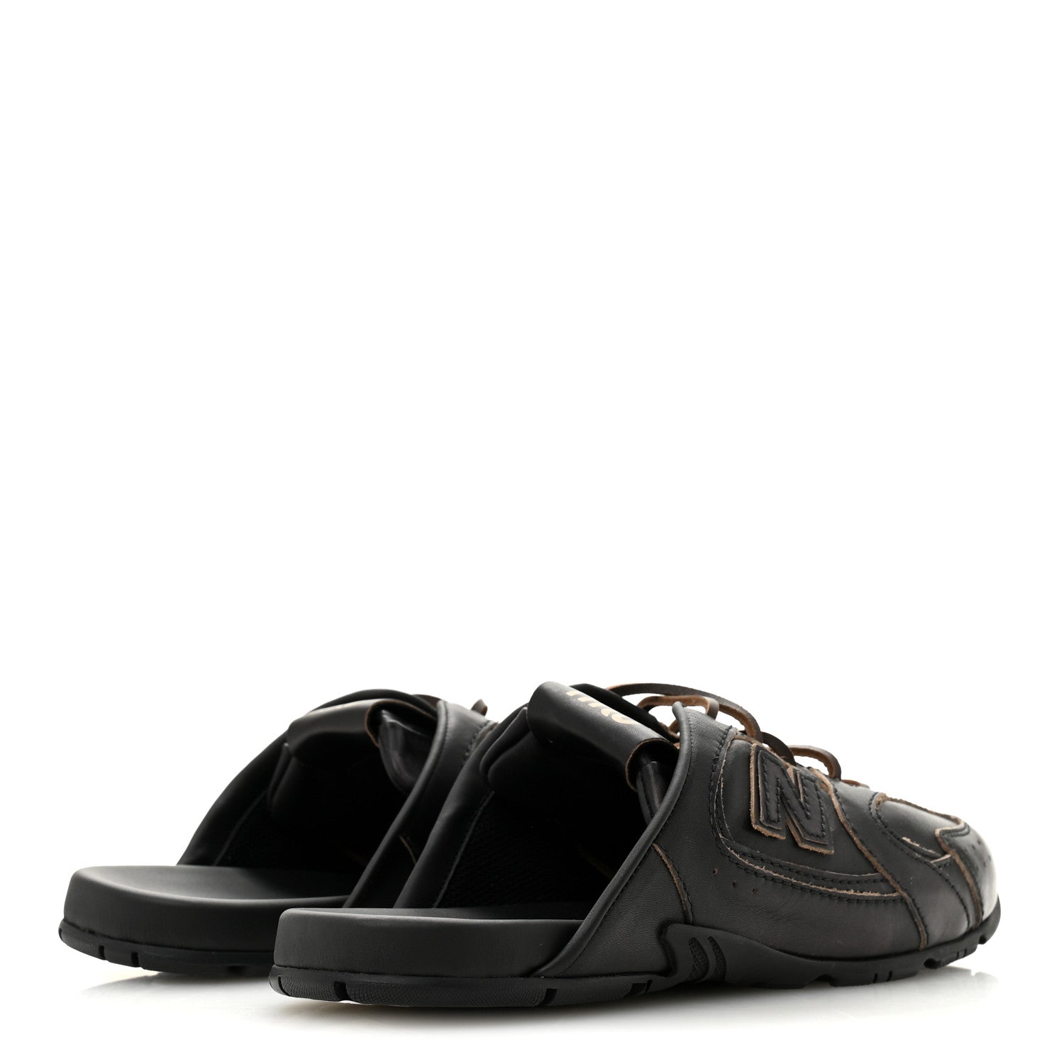 X NEW BALANCE Bleached Calfskin 530 SL Slip-On Sneakers Mules 36.5 Black
