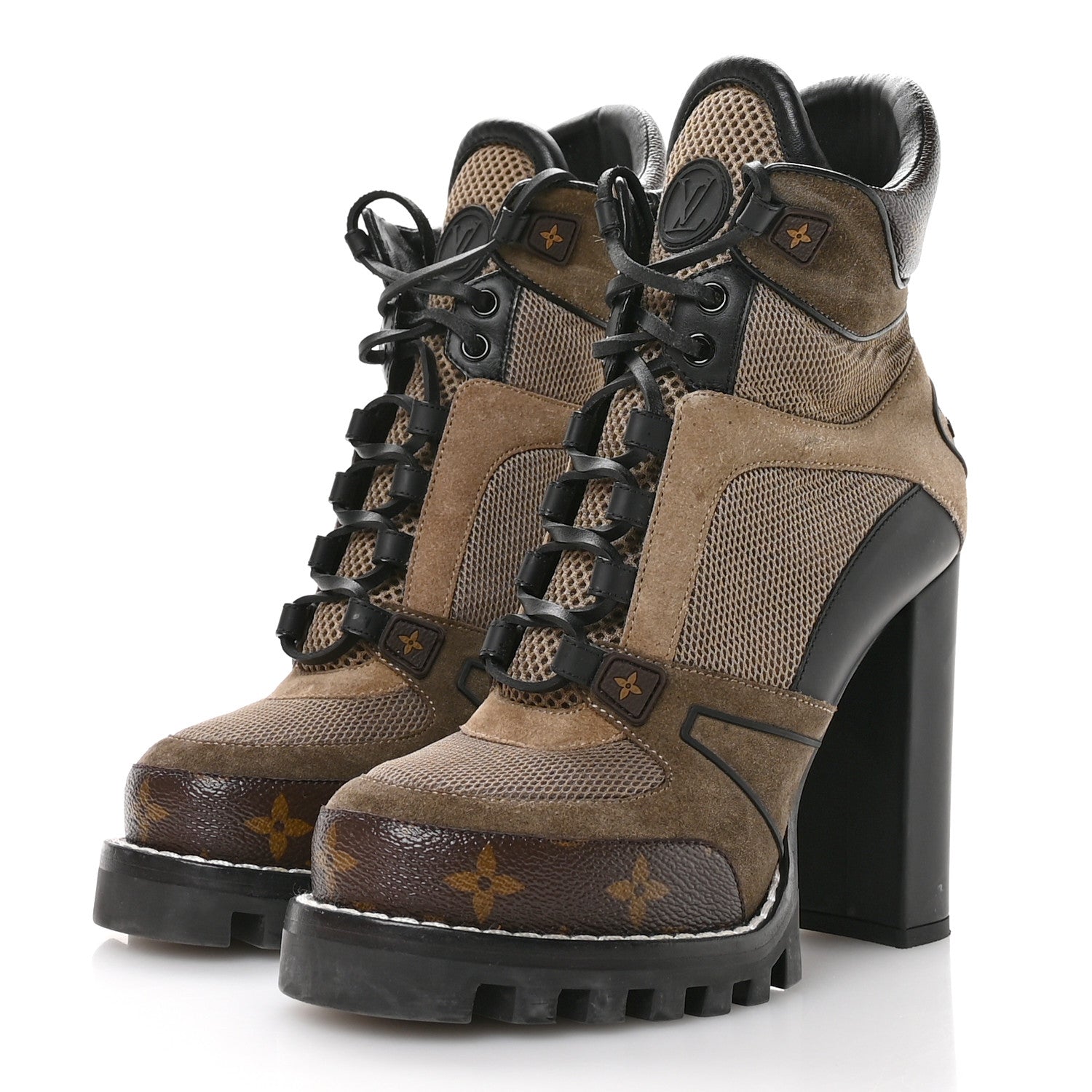 Suede Calfskin Monogram Star Trail Ankle Boots 38.5 Khaki