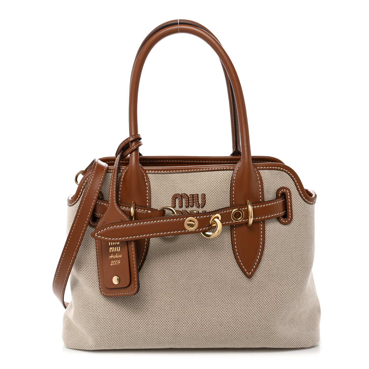 Canvas Calfskin Aventure Bag Beige Brandy