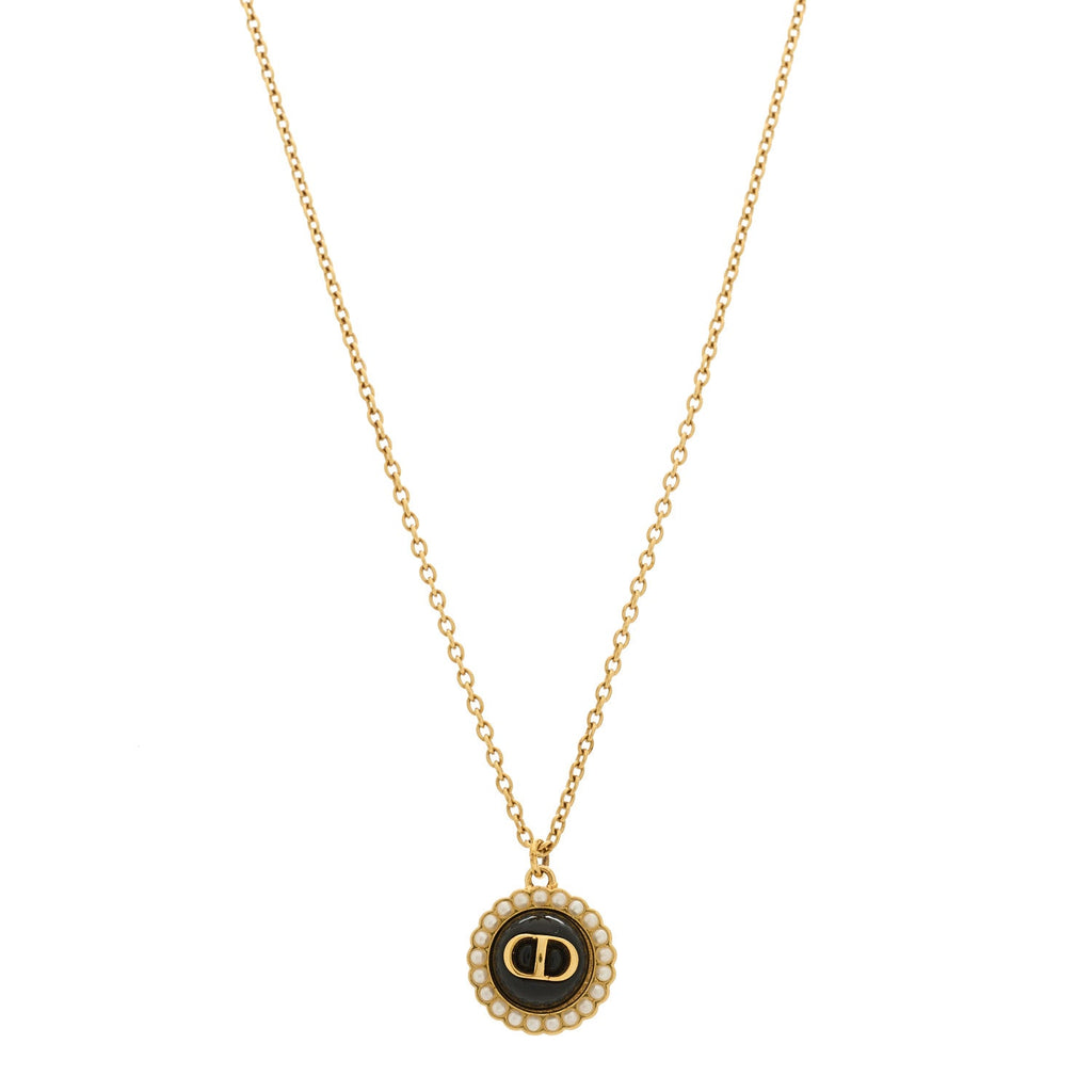 Metal Pearl CD Necklace Gold Black