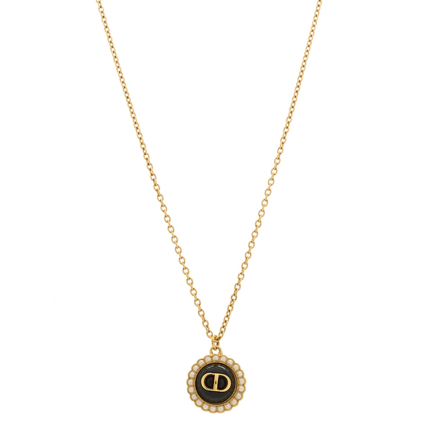 Metal Pearl CD Necklace Gold Black