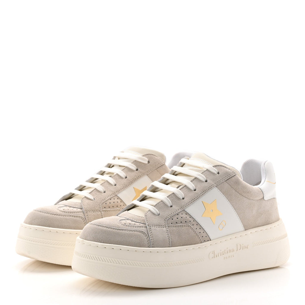 Suede Calfskin Dior Star Ors Platform Sneakers White Black 39 Light Beige White