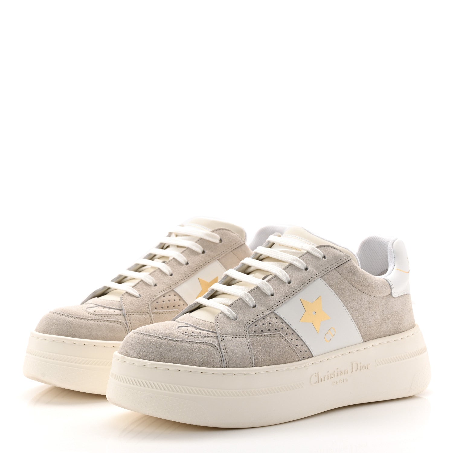 Suede Calfskin Dior Star Ors Platform Sneakers White Black 39 Light Beige White