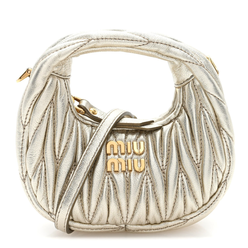 Metallic Nappa Matelasse Micro Wander Hobo Pirite Pirite
