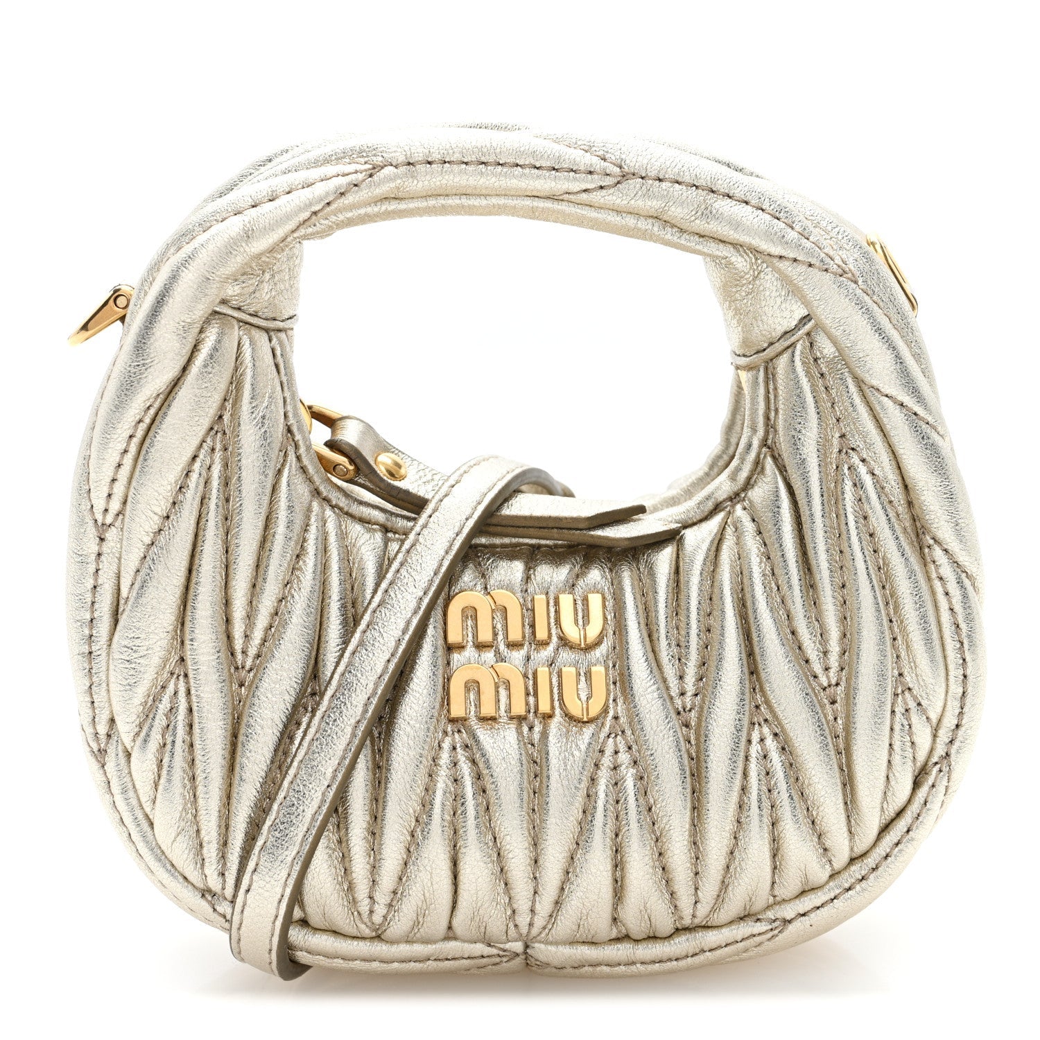 Metallic Nappa Matelasse Micro Wander Hobo Pirite Pirite