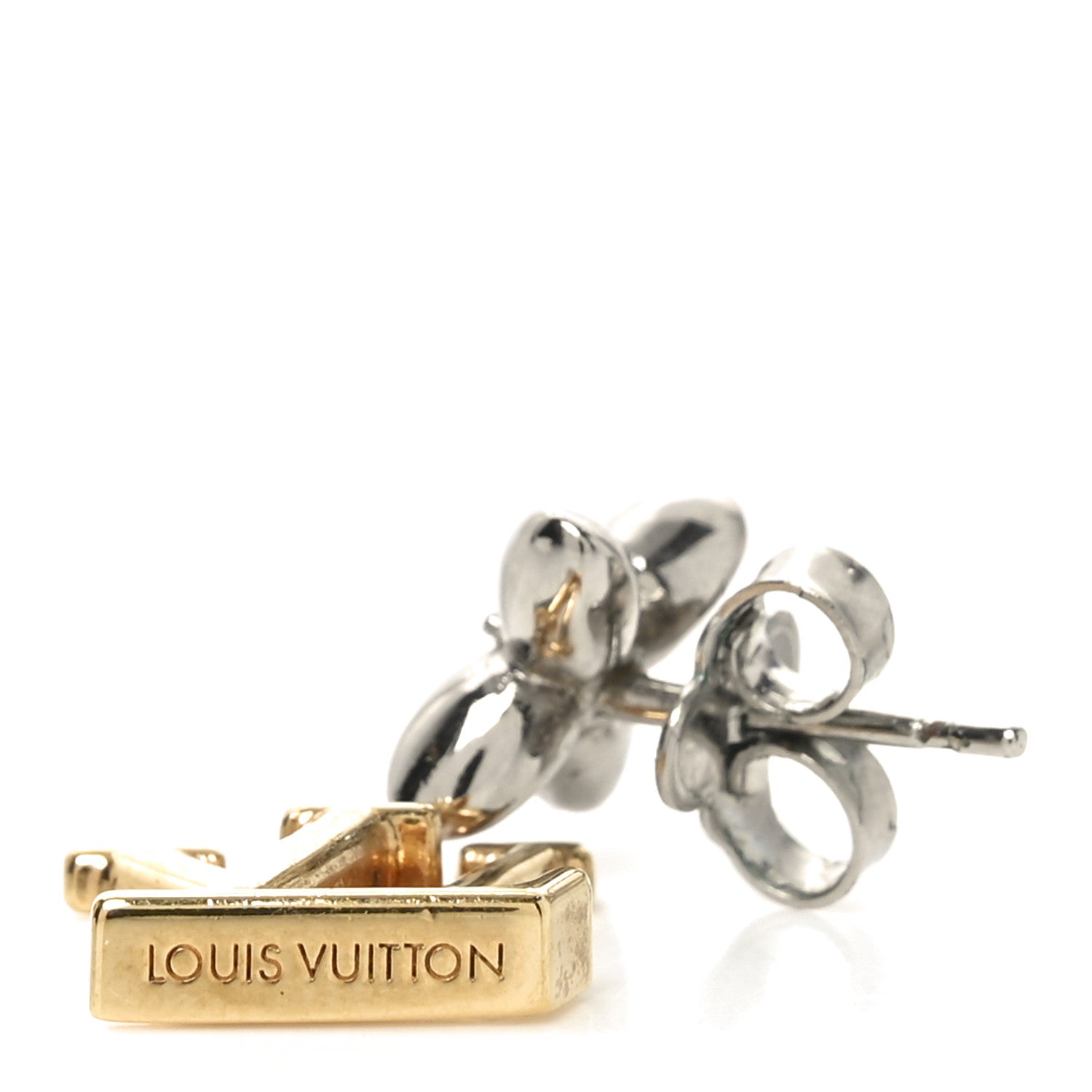Metal Crystal LV Iconic Flower Earrings Gold Silver