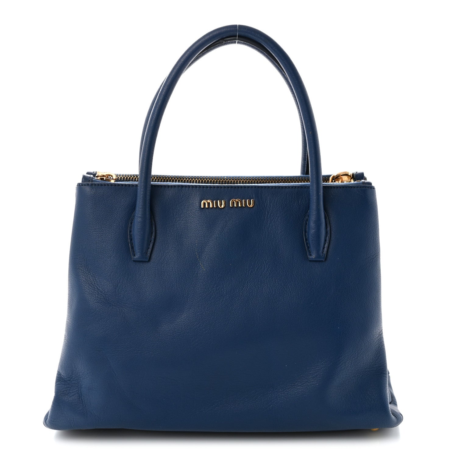 Goatskin Madras Top Handle Double Zip Tote Blue