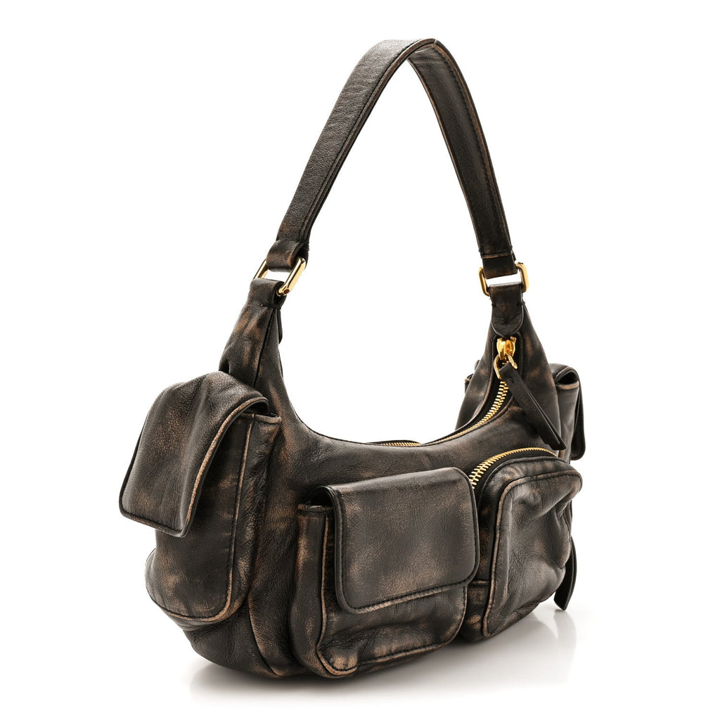 Distressed Nappa Pocket Bag  Sand Coffee