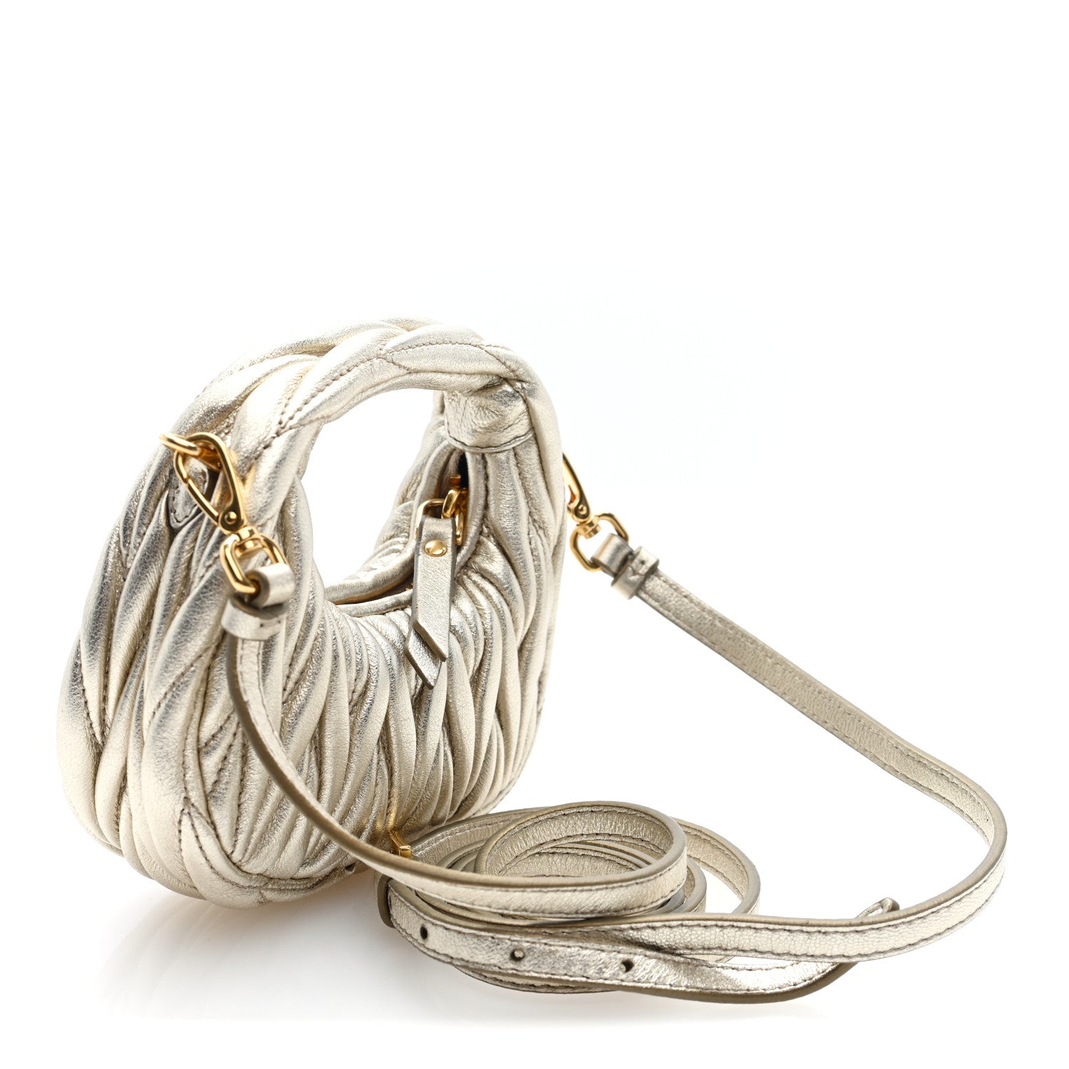 Metallic Nappa Matelasse Micro Wander Hobo Pirite Pirite