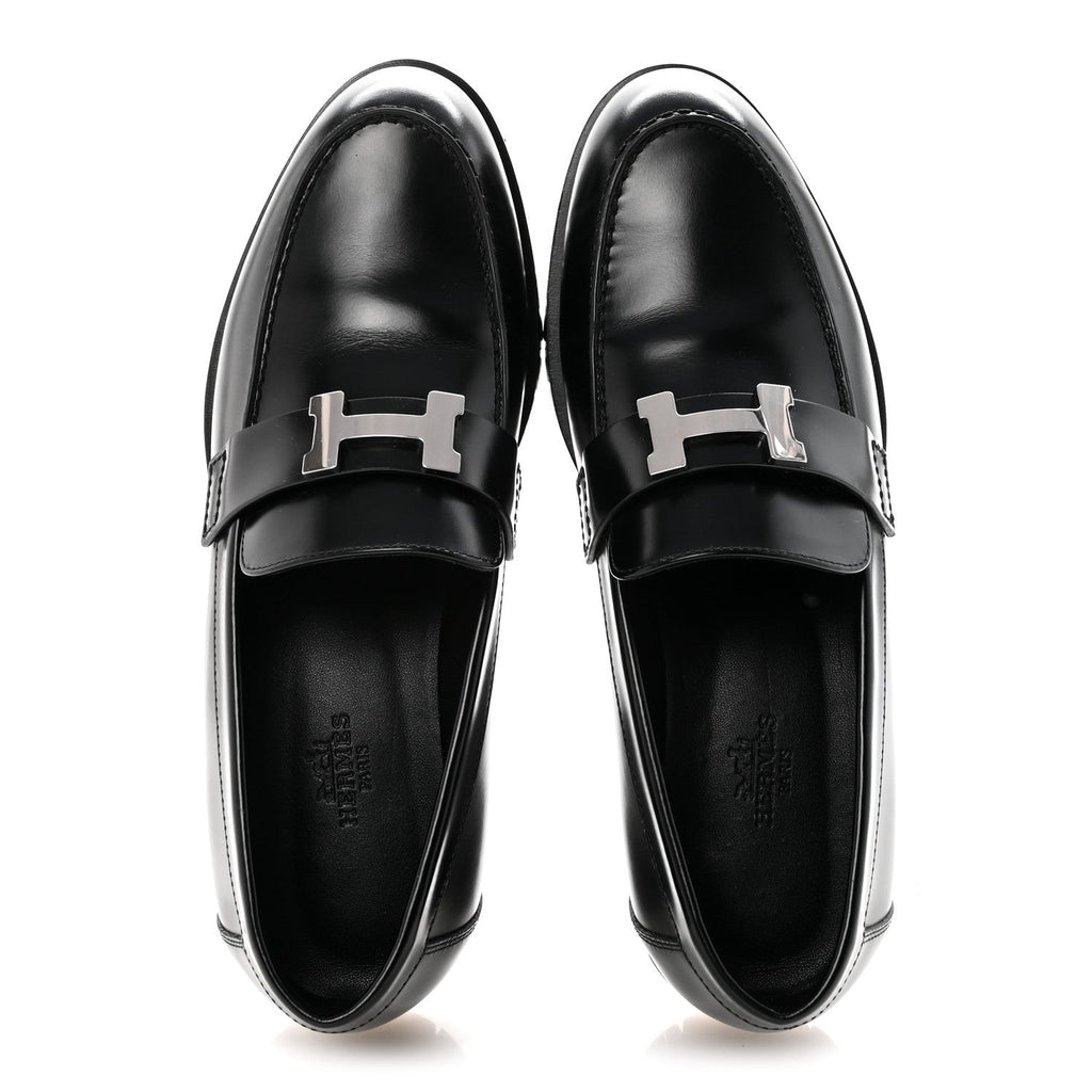 Glazed Calfskin Womens Faubourg Loafers 37 Black