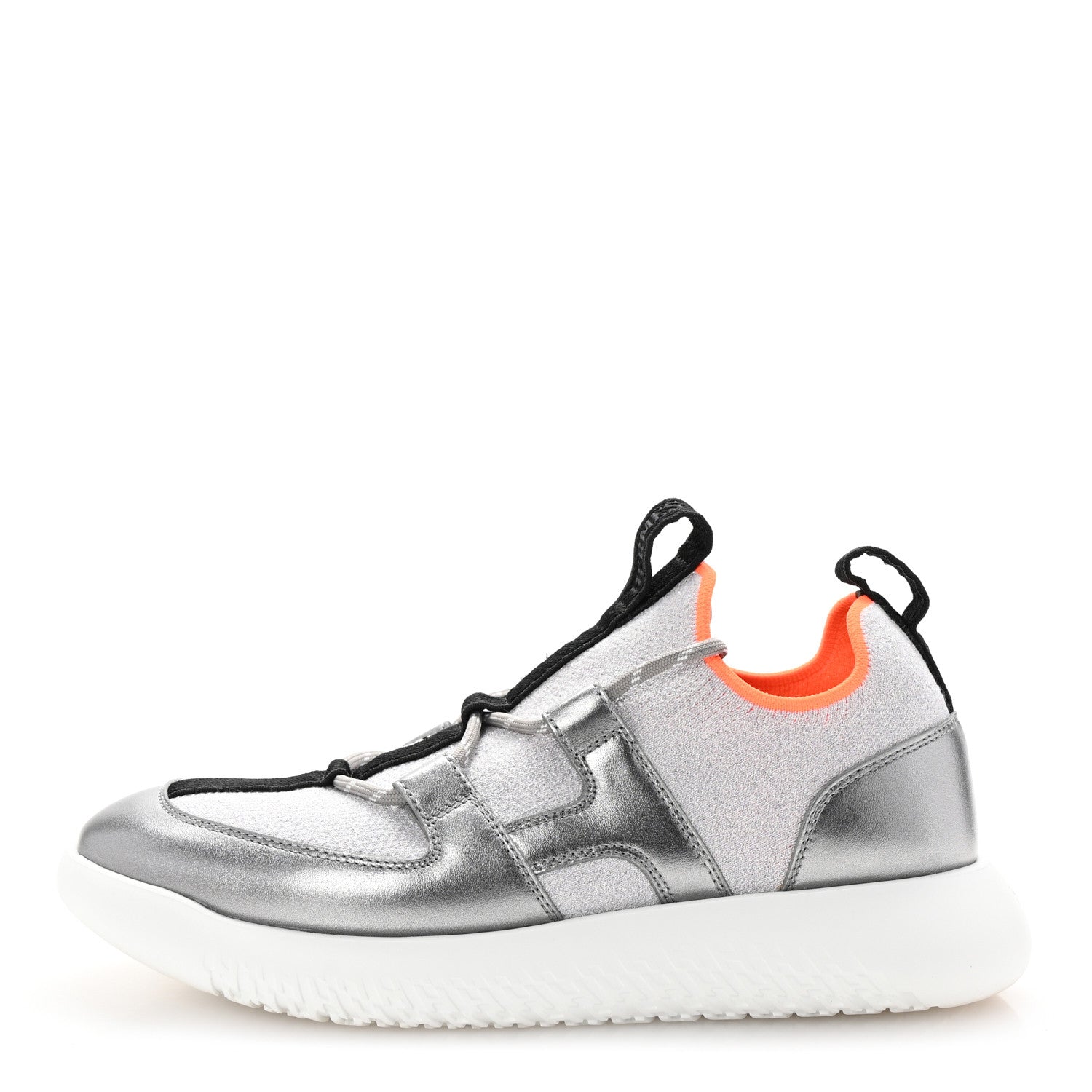 Knit Metallic Calfskin Womens Duel Sneakers 37.5 Argent Orange Black
