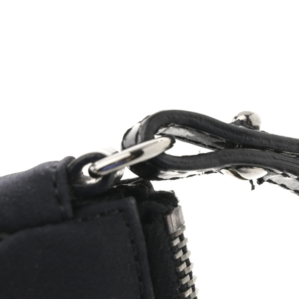 Satin Embroidered Floral Mini Saddle Pochette Bag Black