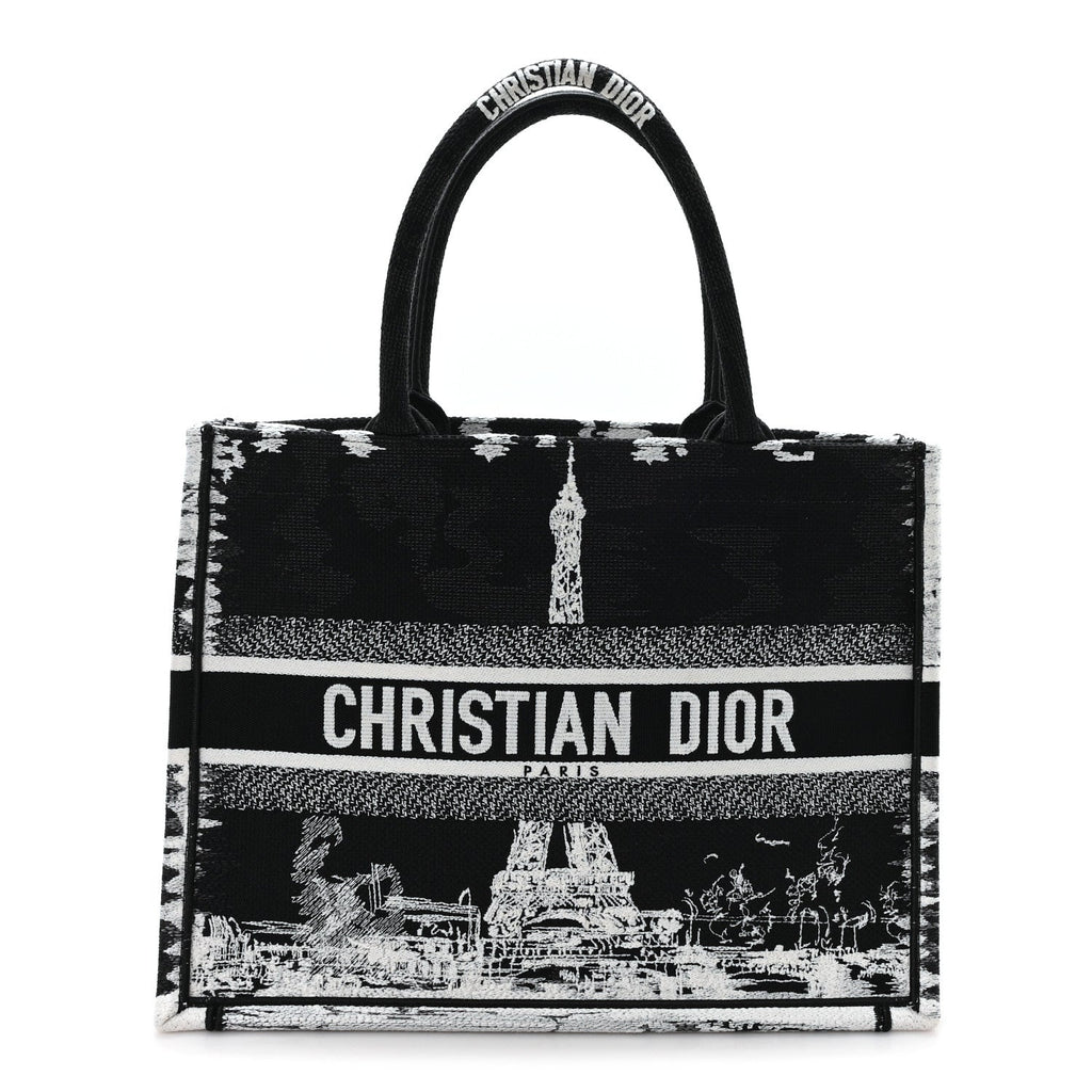 Canvas Embroidered Medium Paris Book Tote Black White