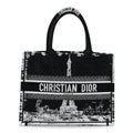 Canvas Embroidered Medium Paris Book Tote Black White
