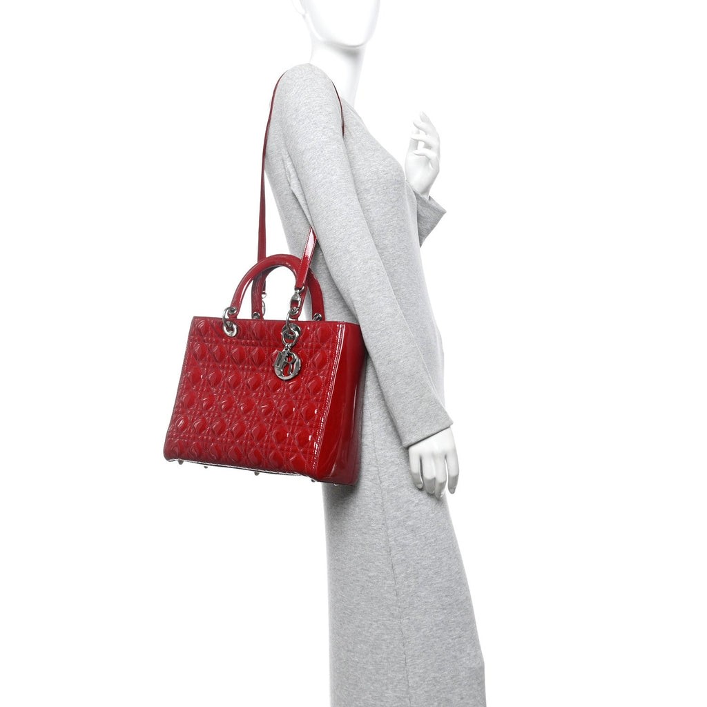 Patent Cannage Large Lady Dior Red