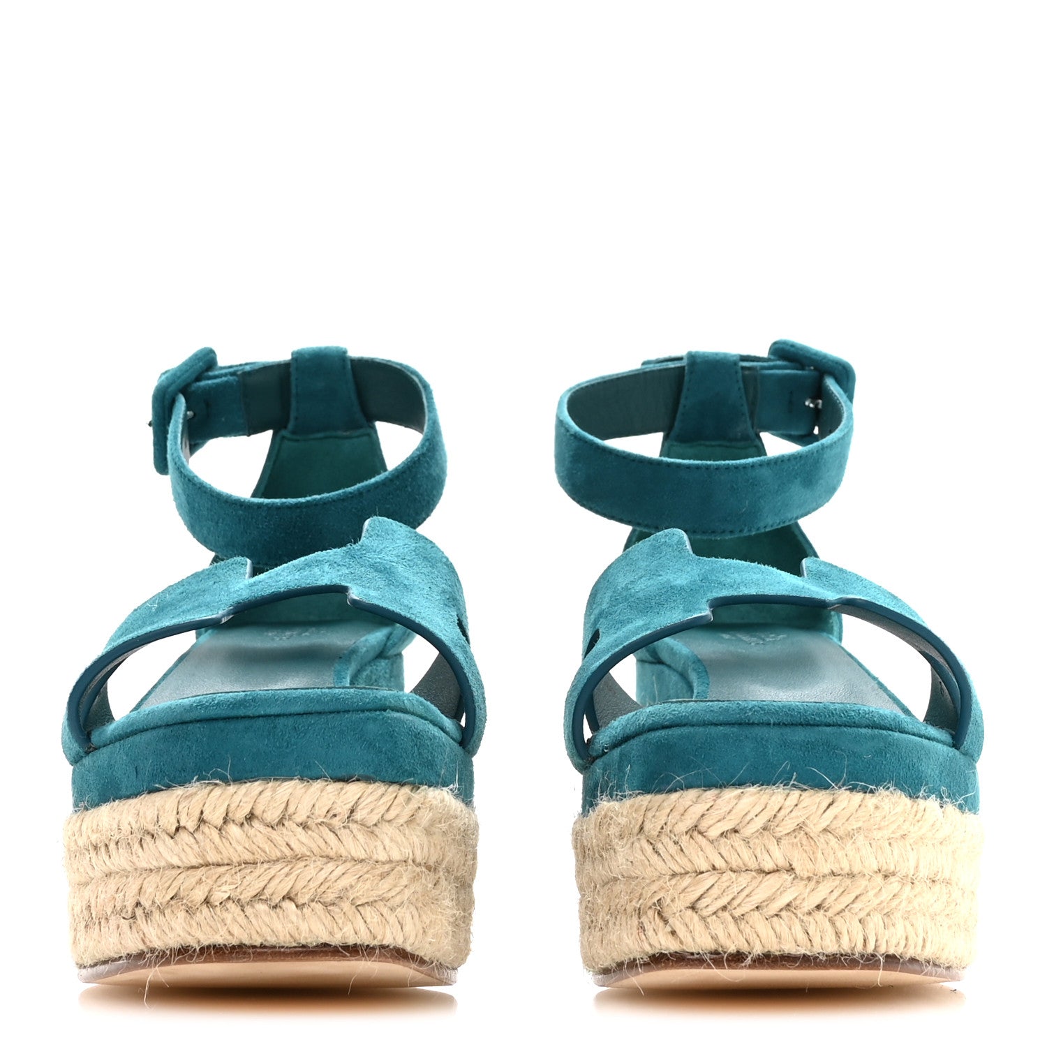 Suede Goatskin Elda Espadrille Wedge Sandals 36 Vert Oxford