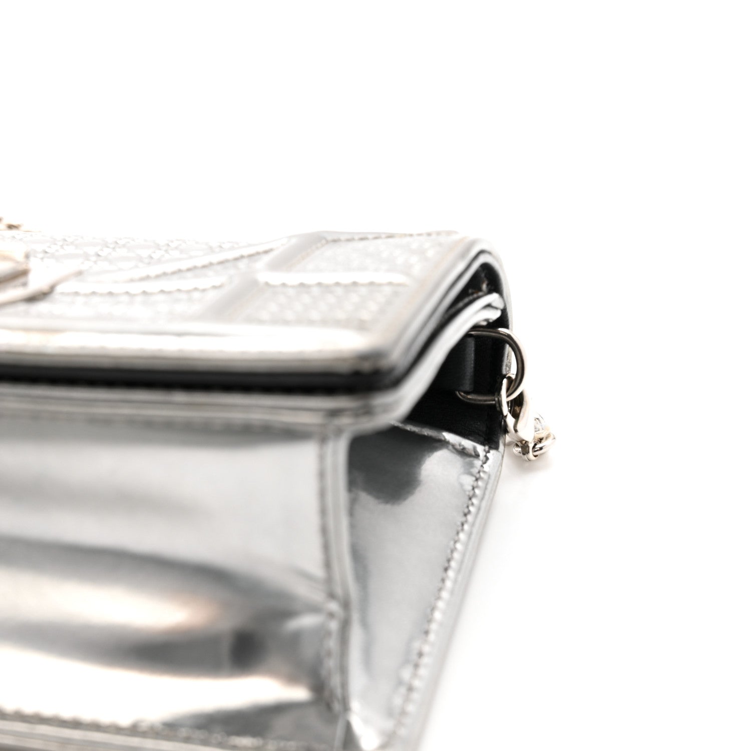 Metallic Patent Micro-Cannage Baby Diorama Flap Bag Silver