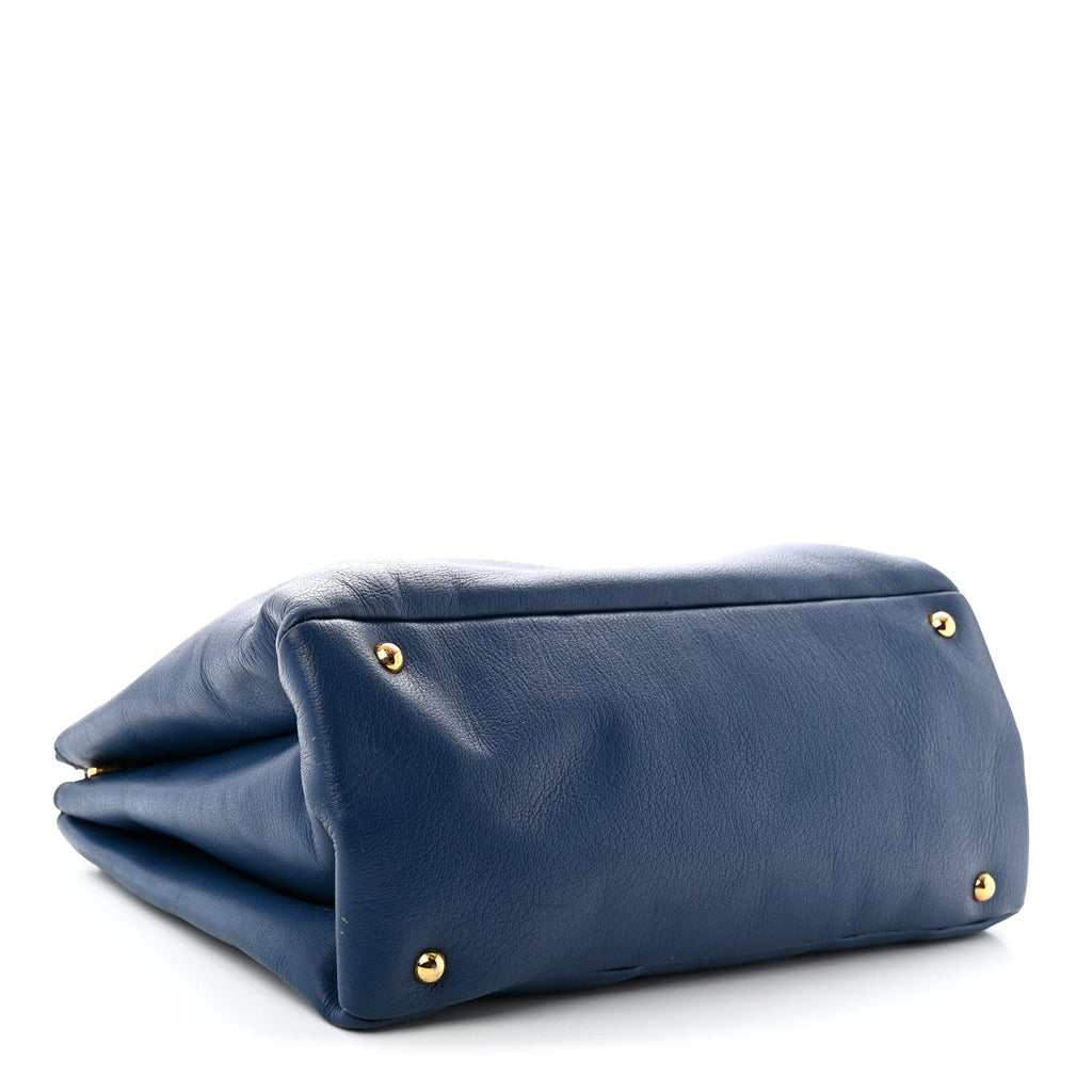 Goatskin Madras Top Handle Double Zip Tote Blue