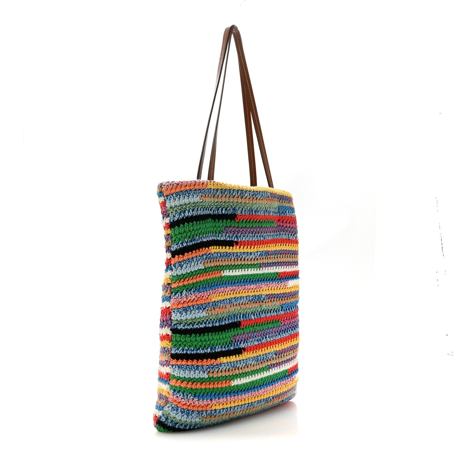 Cotton Crochet Stripe Vertical Tote Bag Multicolor