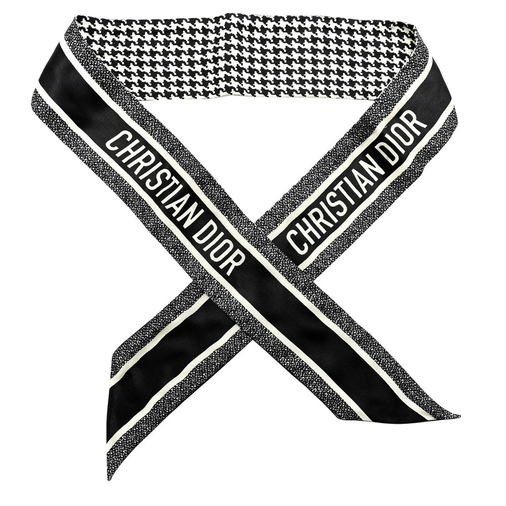 Silk Houndstooth Mitzah Scarf Black White
