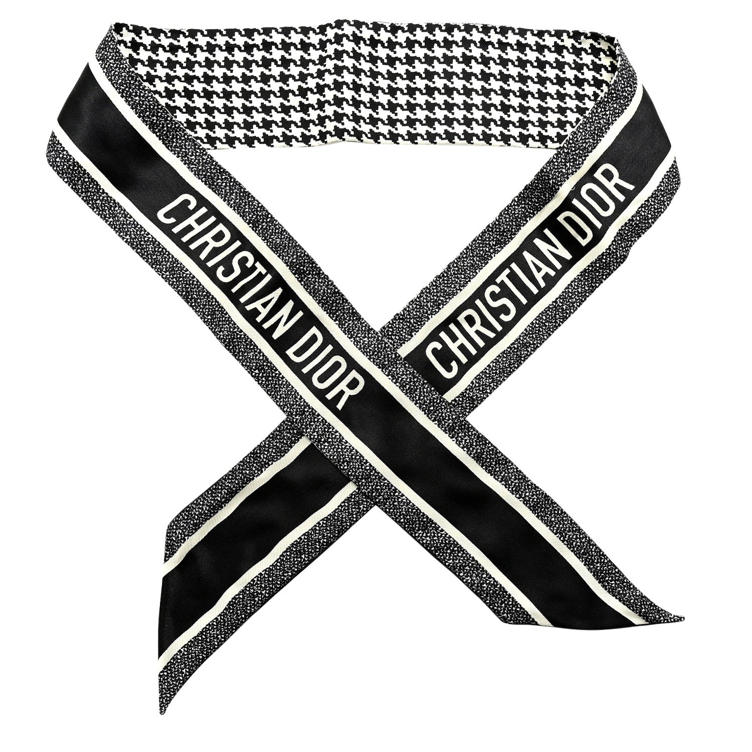 Silk Houndstooth Mitzah Scarf Black White