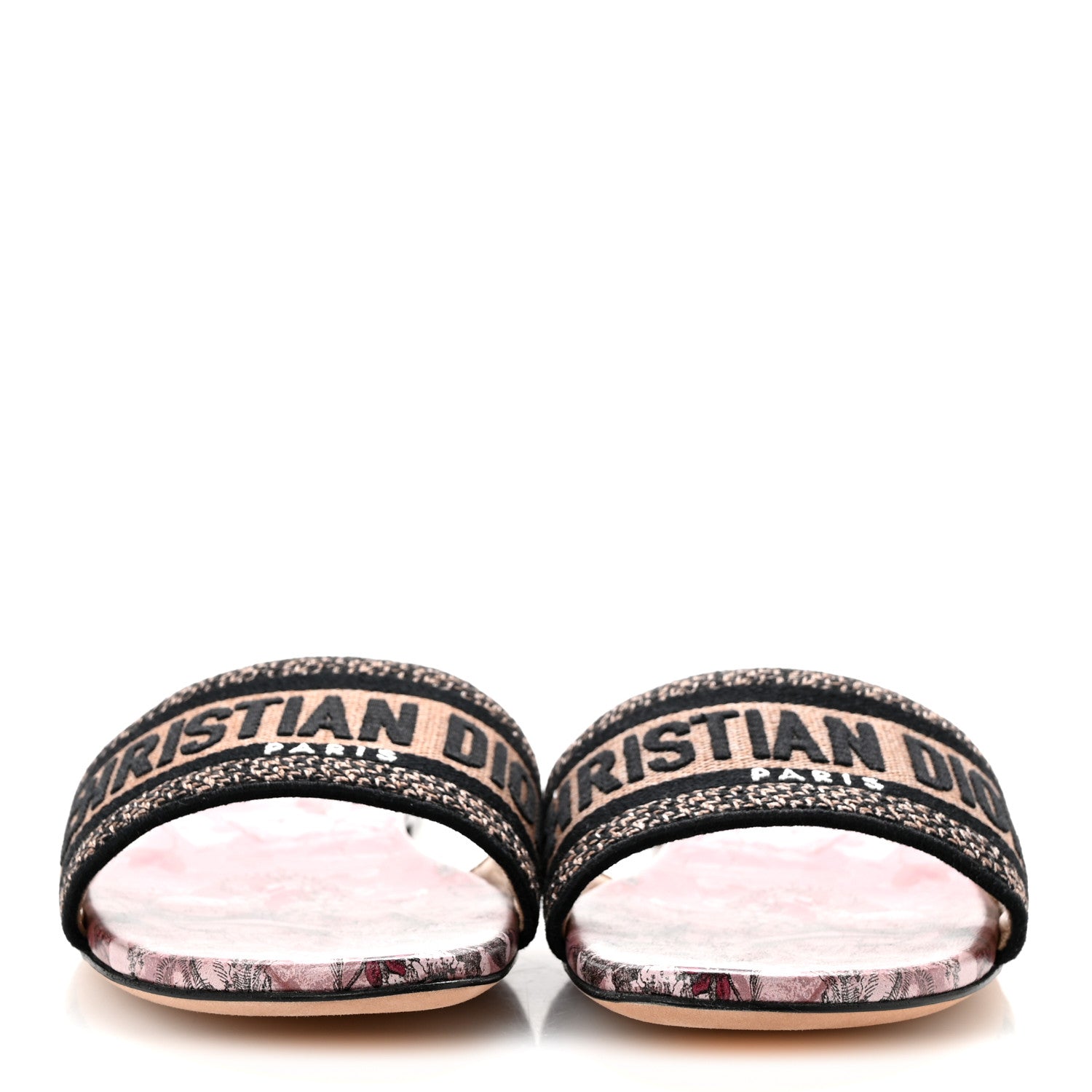 Canvas Rose Mutabilis Embroidered Dway Flat Slide Sandals 39 Fard Black