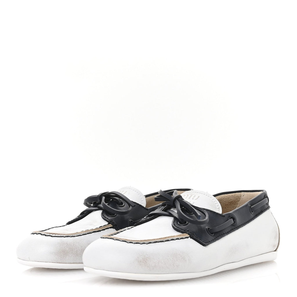 Vitello Deco Boat Loafers 37 White Black