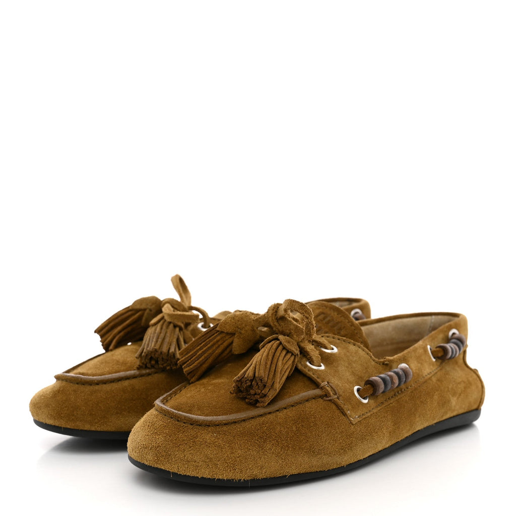 Suede Tassel Loafers 36 Olive Green