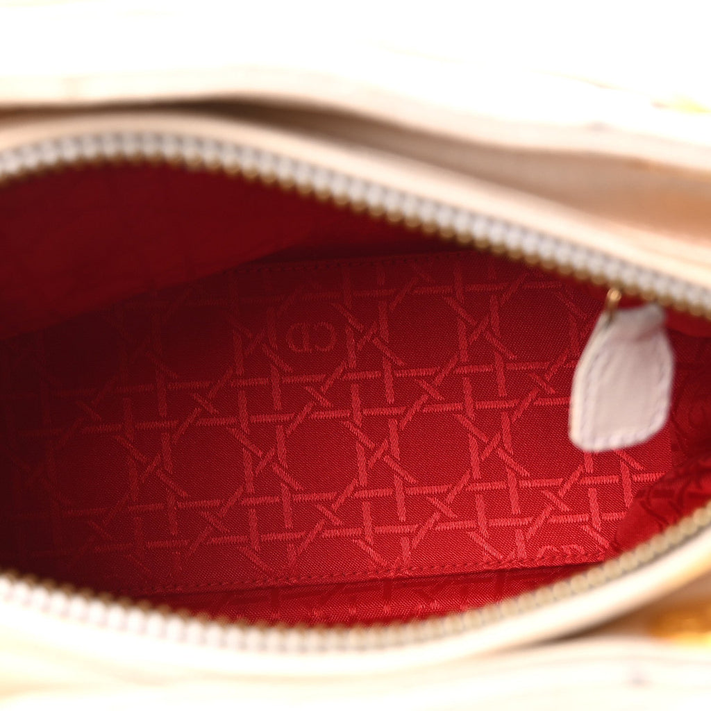 Metallic Nylon Cannage Medium Lady Dior White