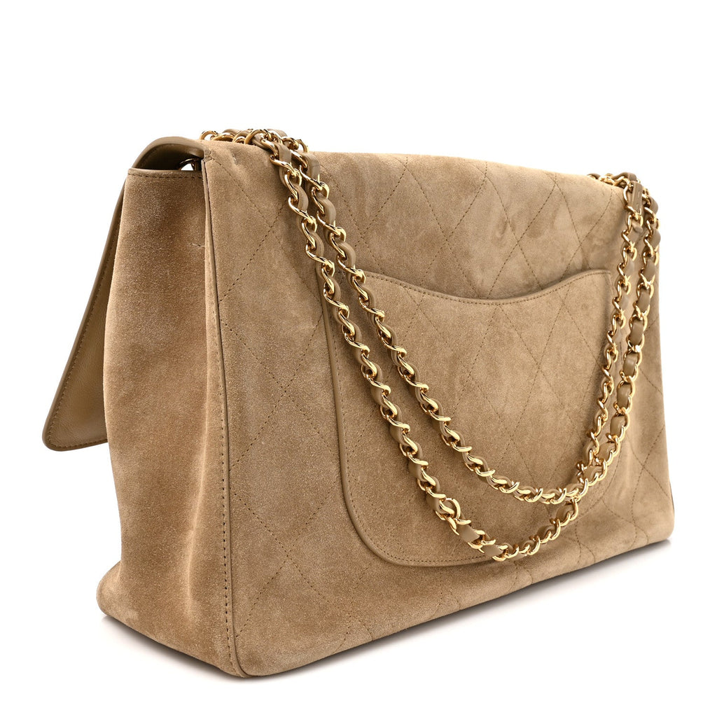 Suede Calfskin Souplissimo Maxi Flap Dark Beige