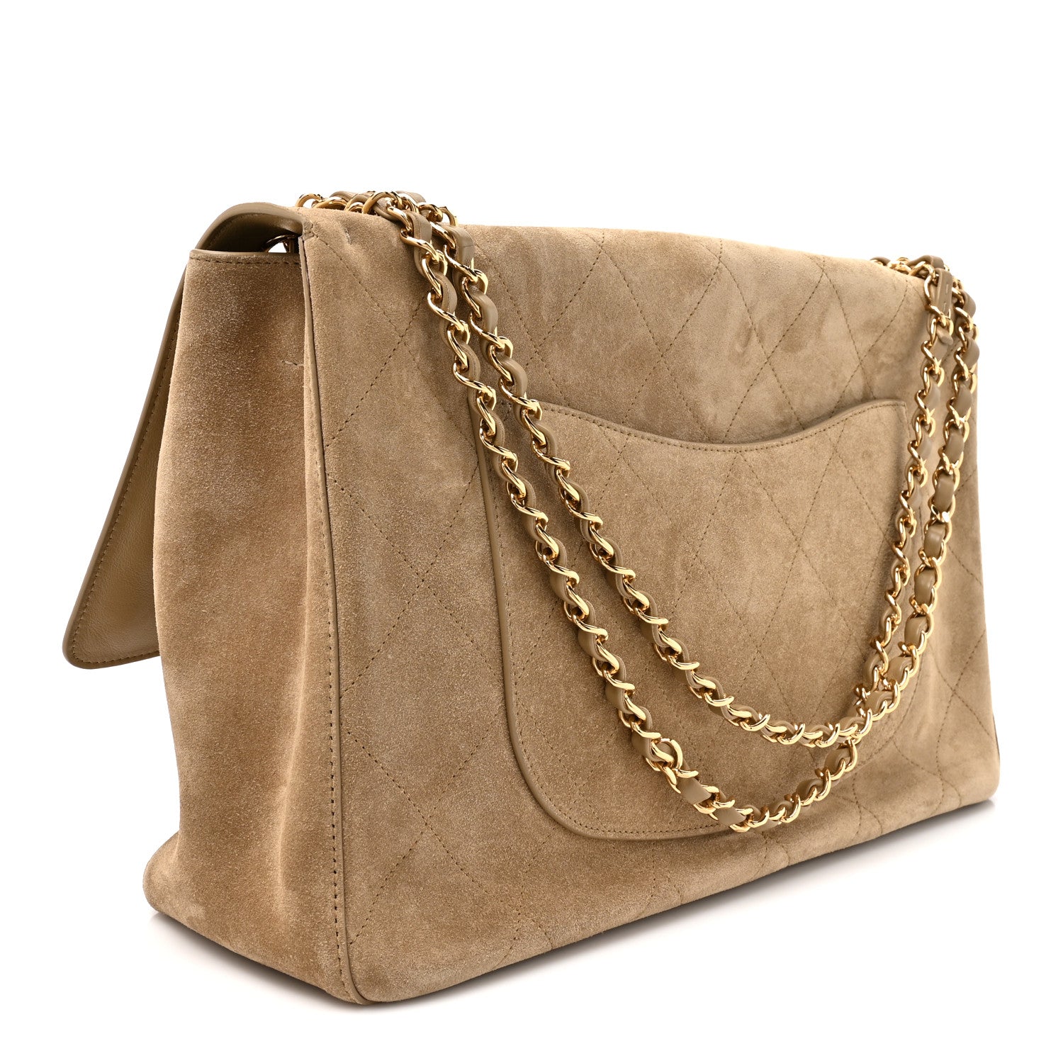 Suede Calfskin Souplissimo Maxi Flap Dark Beige
