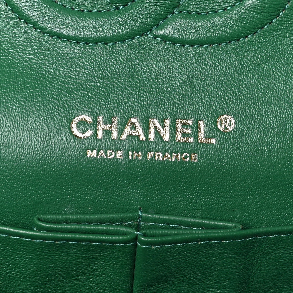 Metallic Caviar Quilted Medium Double Flap Green