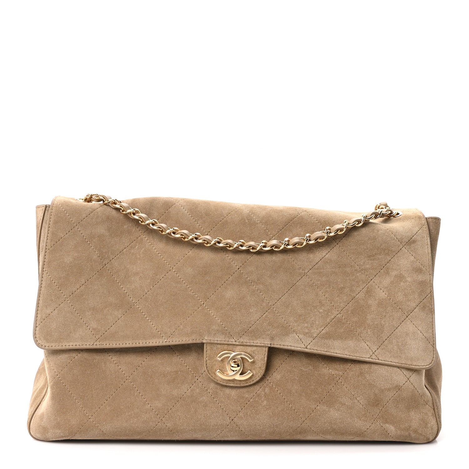 Suede Calfskin Souplissimo Maxi Flap Dark Beige